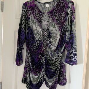 Venus Women's Purple and Black Animal Leopard Print Top NWOT Size 3X